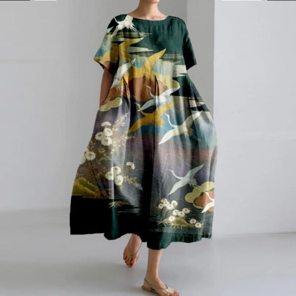 Loose Round Neck Fashion Temperament Printed Dress
