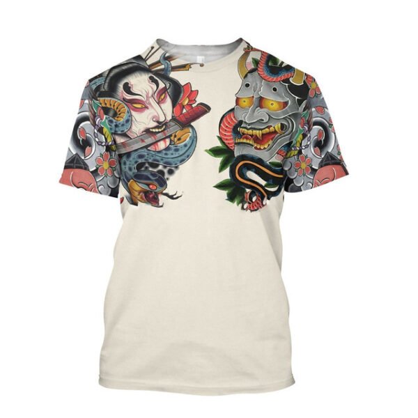 3D Men's T-shirt Samurai Printed T-shirt Loose Round Neck - Image 3