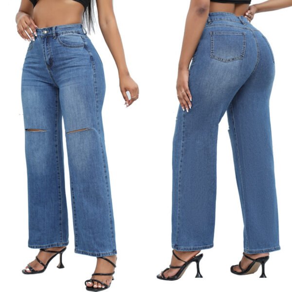 Elegant Ripped Wide-leg Jeans Women - Image 3