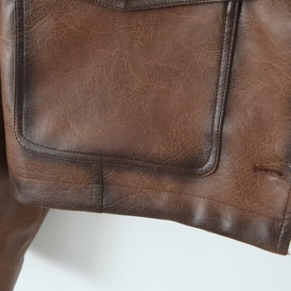 Retro PU Leather Loose Short Lapel Jacket - Image 2