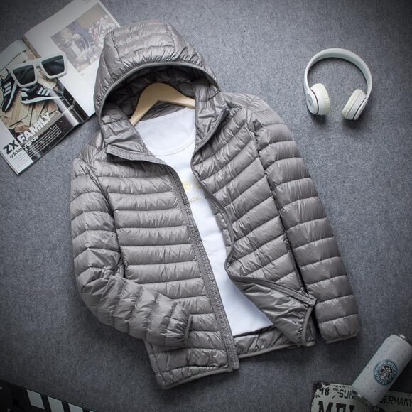 Men's Stand Collar Hooded Short Ultra-thin Down Jacket - Image 8