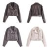 Washed Leather Motorcycle Jacket Women