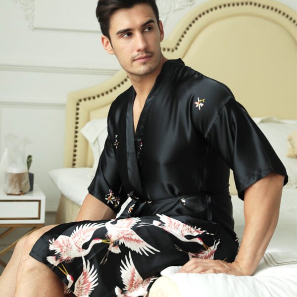 Mid-length Printed Artificial Silk Nightgown Men's Groom Best Man Morning Gowns Sexy Pajamas - Image 8