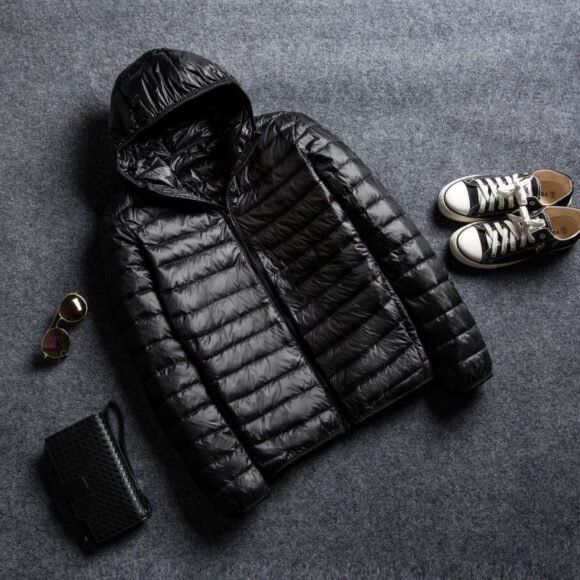 Men's Stand Collar Hooded Short Ultra-thin Down Jacket - Image 6