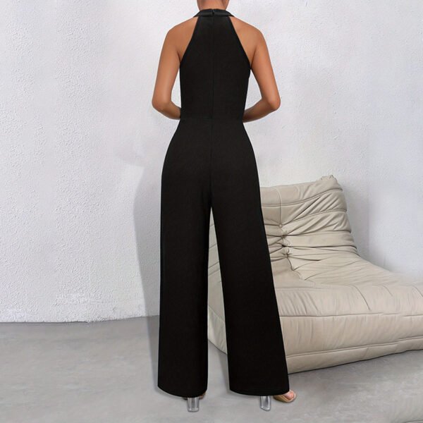 Solid Color Elegant Commuter Halter Sleeveless Long Jumpsuit - Image 4