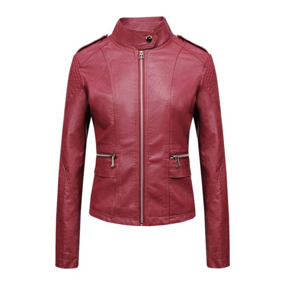 Women's Leather Jacket Women's Slim-fit Leather Jacket Women's Motorcycle Clothing PU Leather Women's Jacket Short Women's Leather Jacket Three-line Craft - Image 7