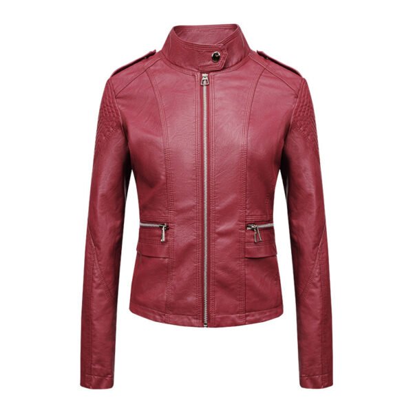 Women's Leather Jacket Women's Slim-fit Leather Jacket Women's Motorcycle Clothing PU Leather Women's Jacket Short Women's Leather Jacket Three-line Craft - Image 7