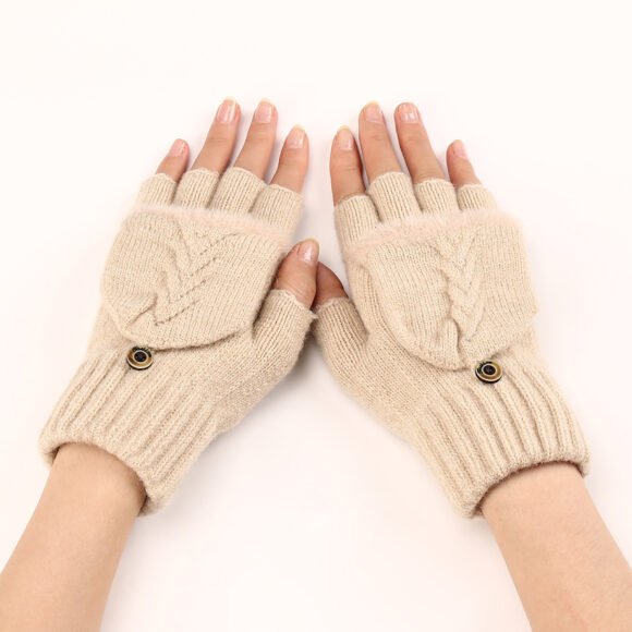 Wool Fingerless Gloves Women's Warm Fashionable Knitted Half Finger Oversleeves - Image 3